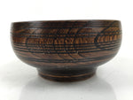 Japanese Brushed Lacquer Wooden Small Bowl Vtg Salad Kobachi Dish Brown L458