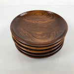 Japanese Brushed Lacquer Wooden Small Plate Set Vtg Meimeizara 5pc Brown L234