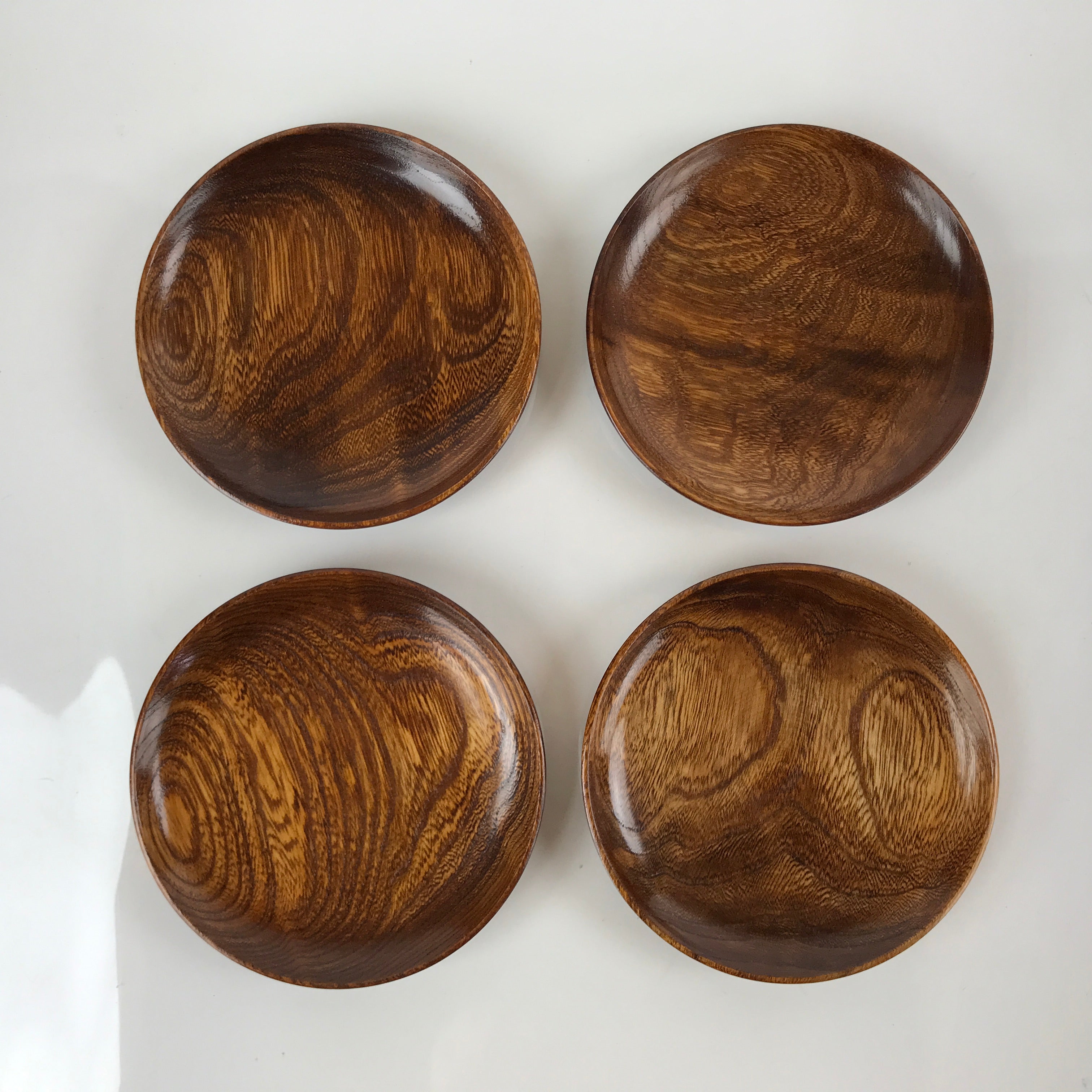 Japanese Brushed Lacquer Wooden Small Plate Set Vtg Meimeizara 5pc Brown L234