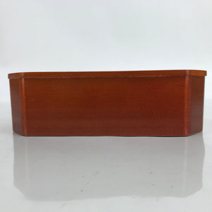 Japanese Brushed Lacquered Wood Box Vtg Square Bento Box Brown W/ Lid L324