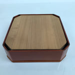 Japanese Brushed Lacquered Wood Box Vtg Square Bento Box Brown W/ Lid L324