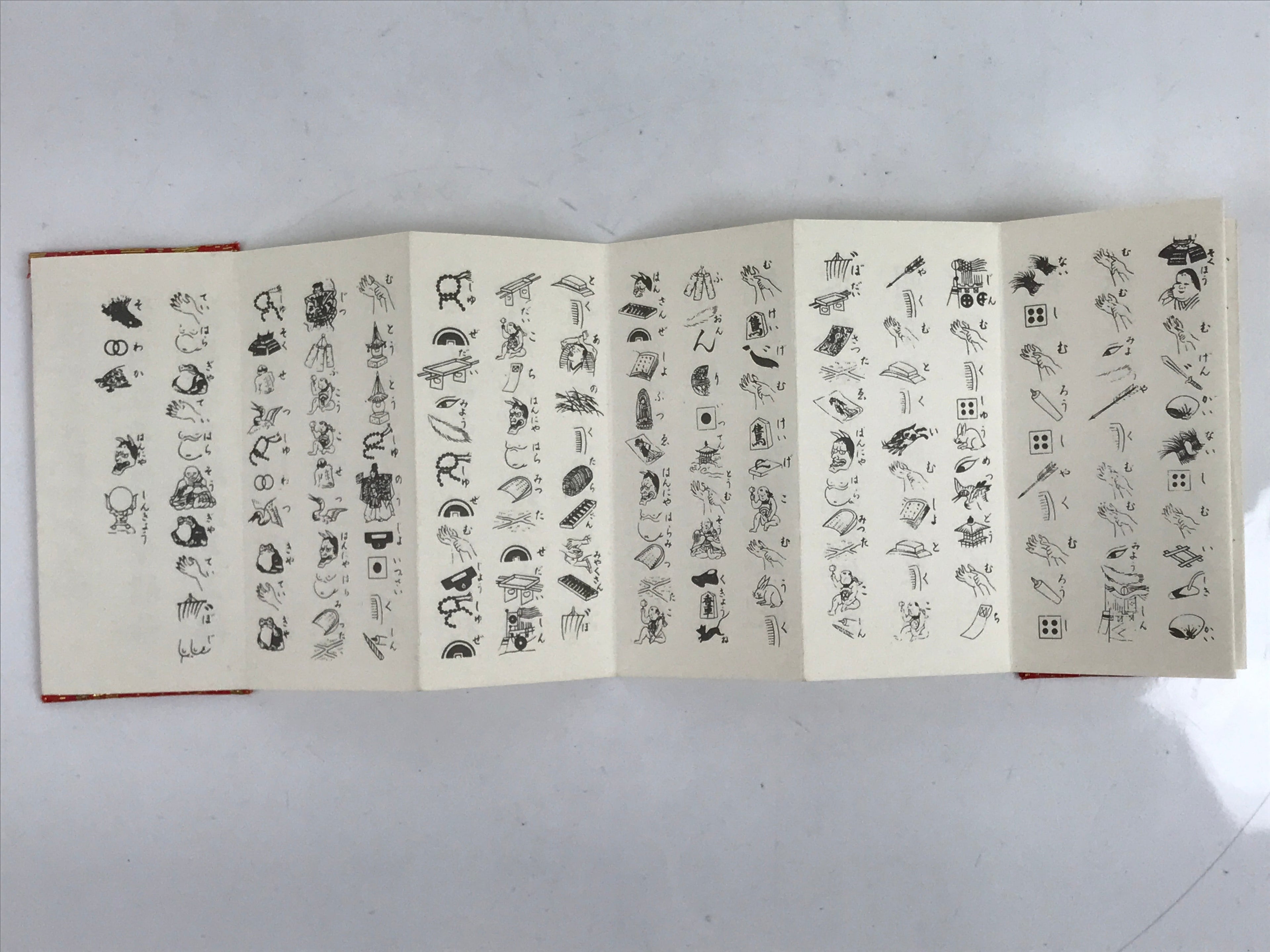 Japanese Buddhist Accordion Book Vtg Heart Sutra Gold Chrysanthemum Red BA518