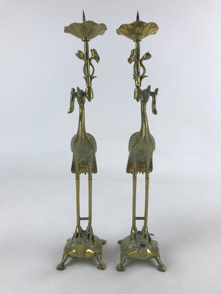 14 Inches Tall Vintage Japanese Brass Candle top Holders Set of 2 Buddhist Altar Candle Sticks