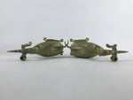 Japanese Buddhist Altar Brass Candle Stand Shokudai Vtg 2pc Crane Turtle BA91