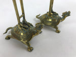 Japanese Buddhist Altar Brass Candle Stand Shokudai Vtg 2pc Crane Turtle BA91