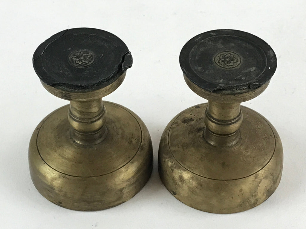 Japanese Buddhist Altar Brass Fitting Rice Offering Cup Vtg 2pc Pair Gold BA58