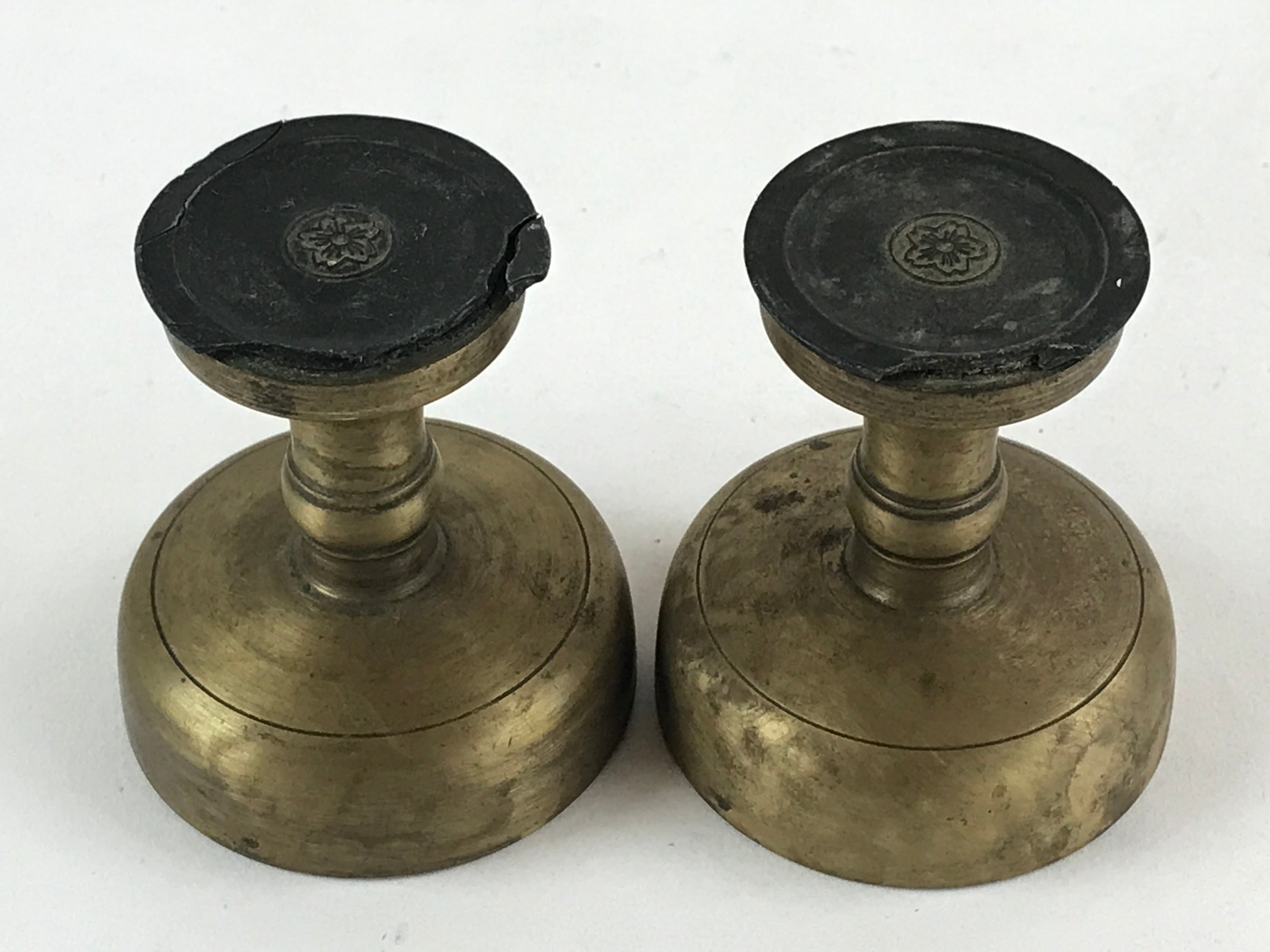 Japanese Buddhist Altar Brass Fitting Rice Offering Cup Vtg 2pc Pair Gold BA58