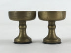 Japanese Buddhist Altar Brass Fitting Rice Offering Cup Vtg 2pc Pair Gold BA58