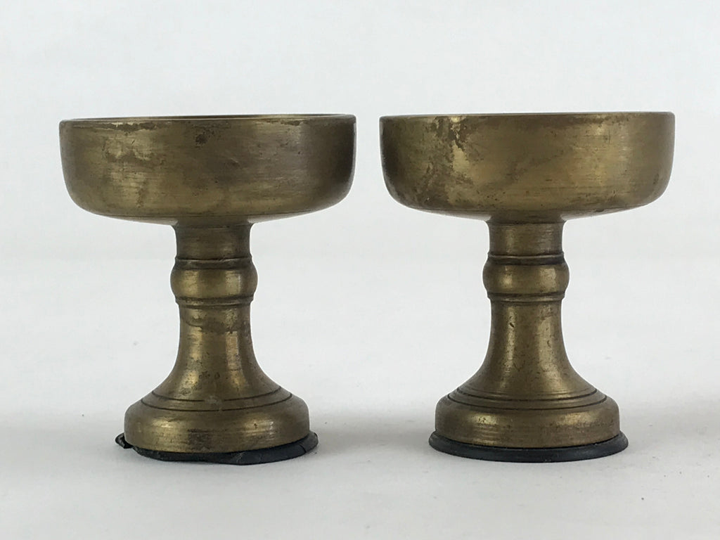 Japanese Buddhist Altar Brass Fitting Rice Offering Cup Vtg 2pc Pair Gold BA58