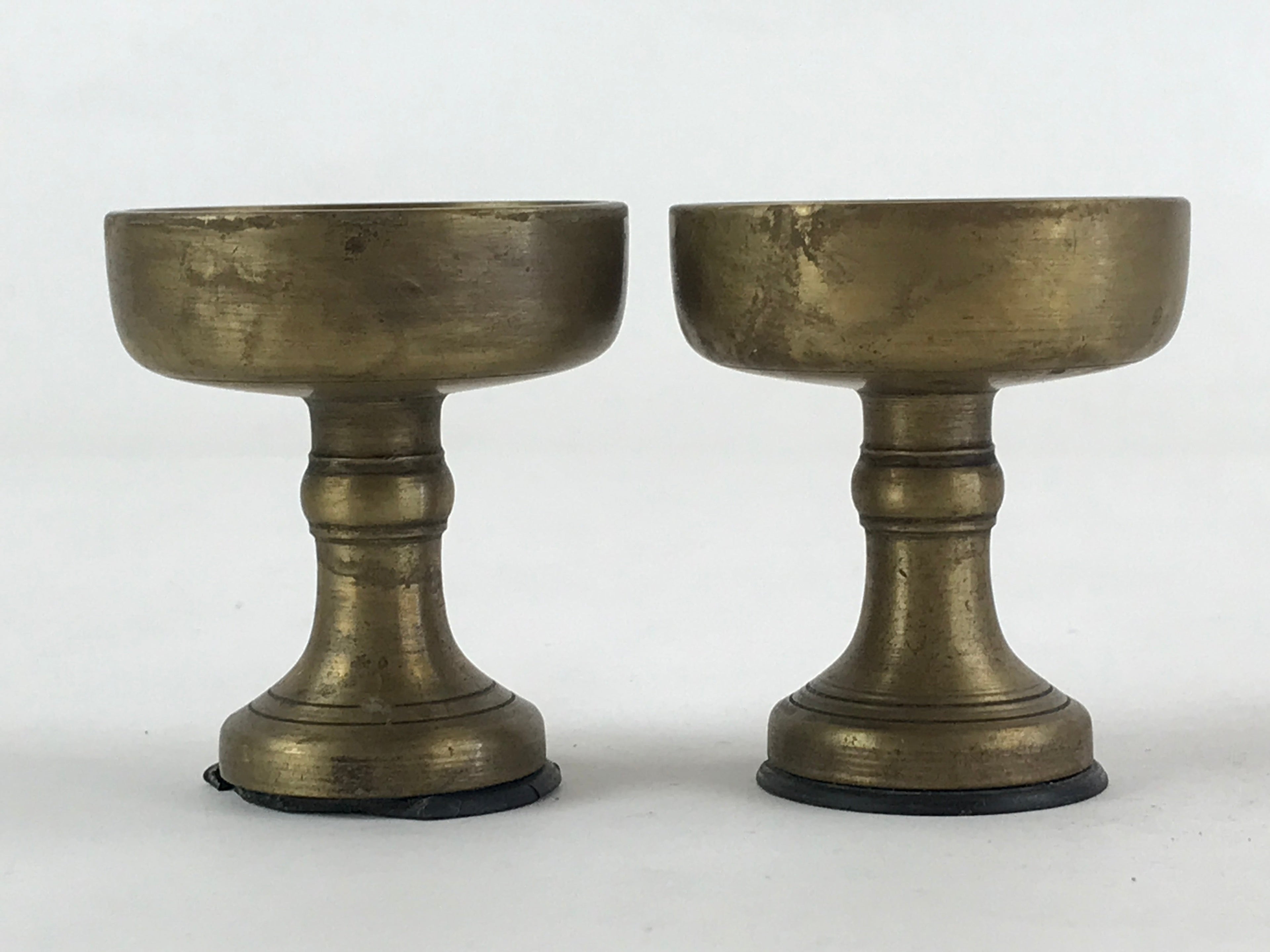 Japanese Buddhist Altar Brass Fitting Rice Offering Cup Vtg 2pc Pair Gold BA58