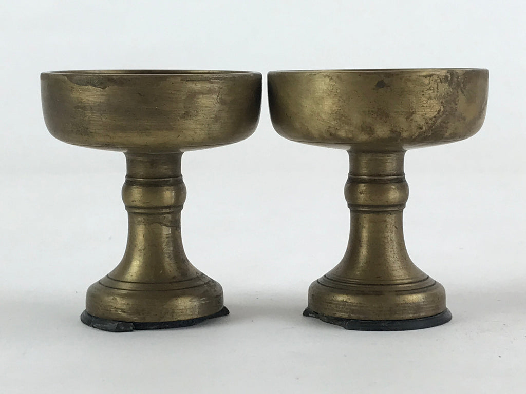 Japanese Buddhist Altar Brass Fitting Rice Offering Cup Vtg 2pc Pair Gold BA58