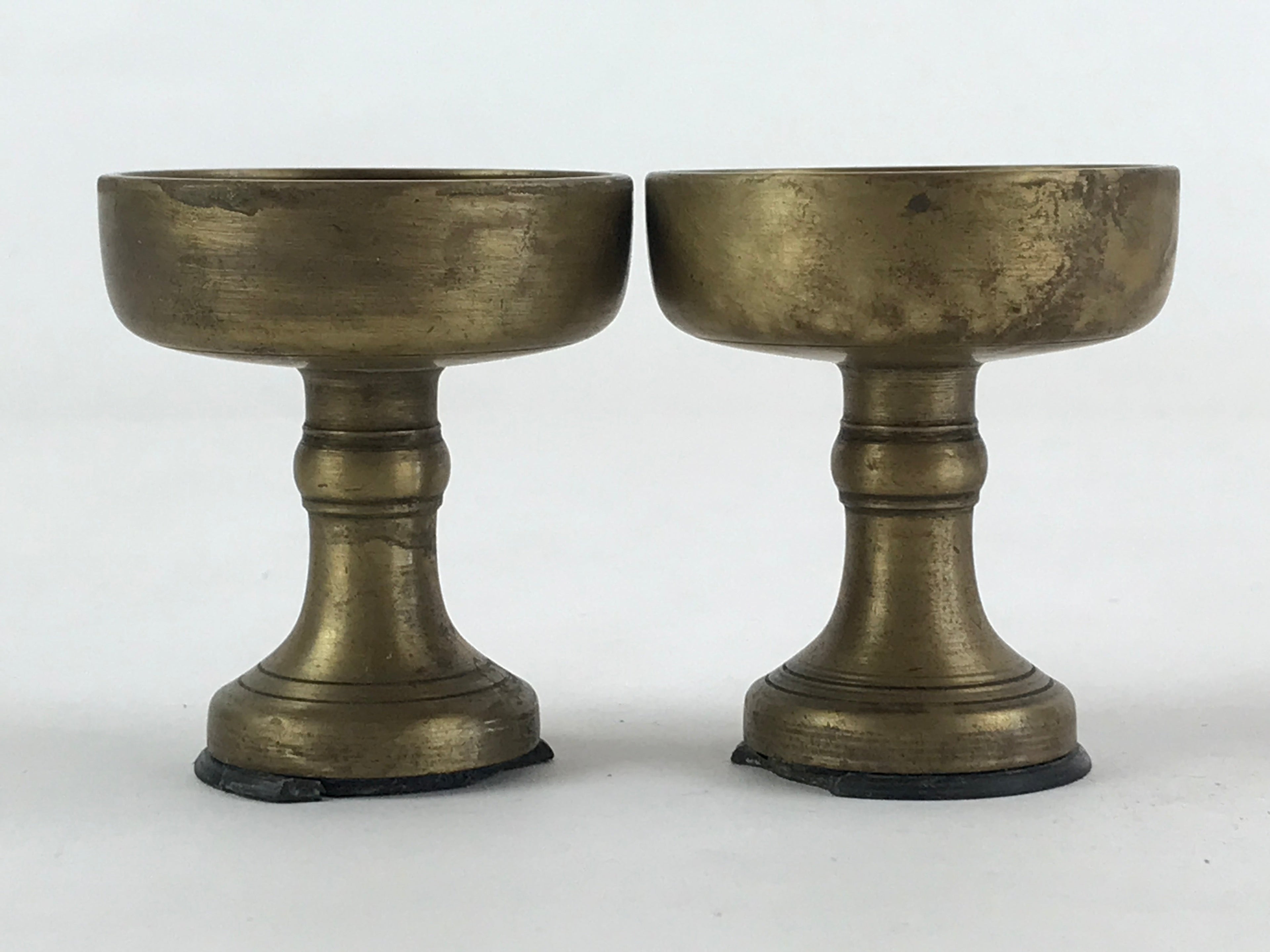 Japanese Buddhist Altar Brass Fitting Rice Offering Cup Vtg 2pc Pair Gold BA58