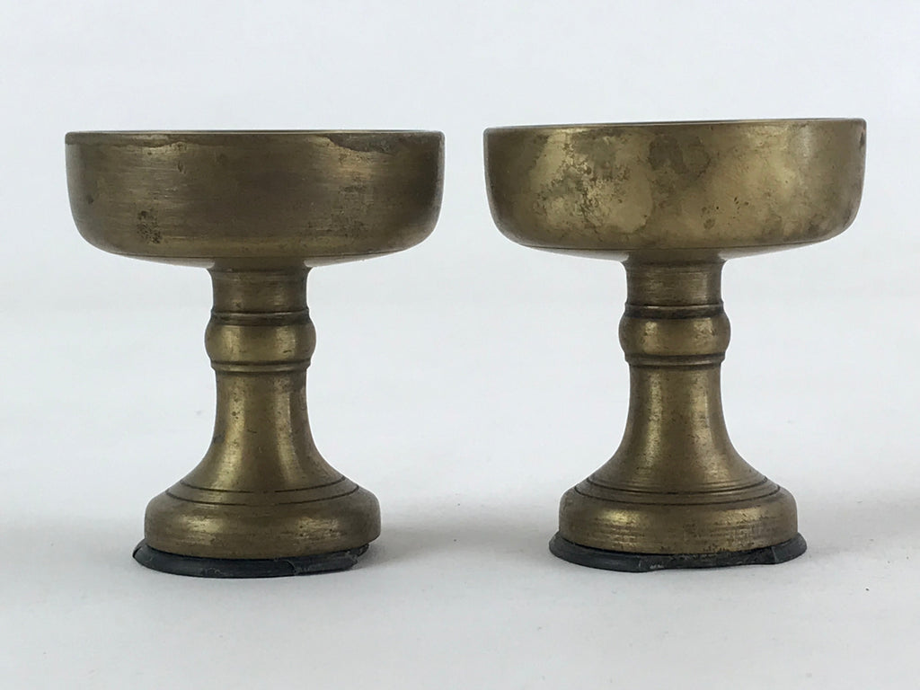 Japanese Buddhist Altar Brass Fitting Rice Offering Cup Vtg 2pc Pair Gold BA58
