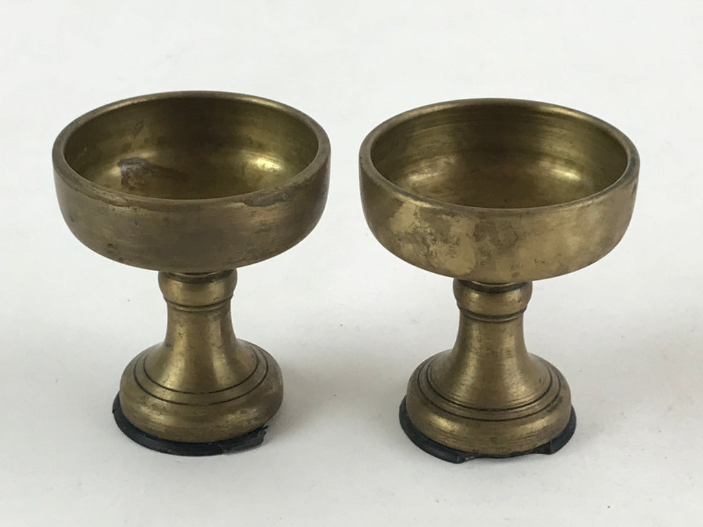 Japanese Buddhist Altar Brass Fitting Rice Offering Cup Vtg 2pc Pair Gold BA58