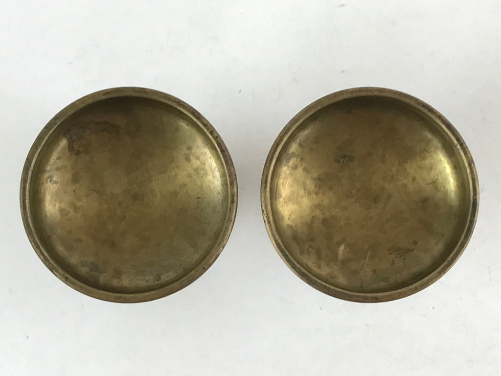 Japanese Buddhist Altar Brass Fitting Rice Offering Cup Vtg 2pc Pair Gold BA58