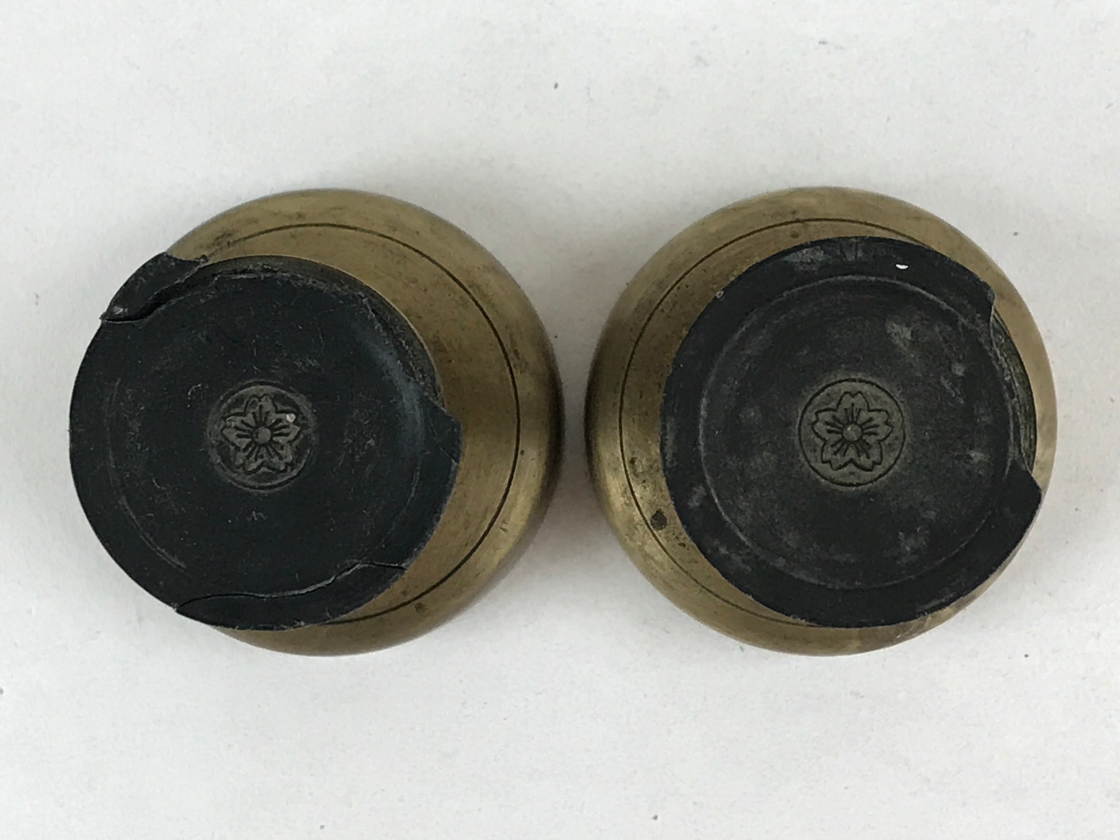 Japanese Buddhist Altar Brass Fitting Rice Offering Cup Vtg 2pc Pair Gold BA58