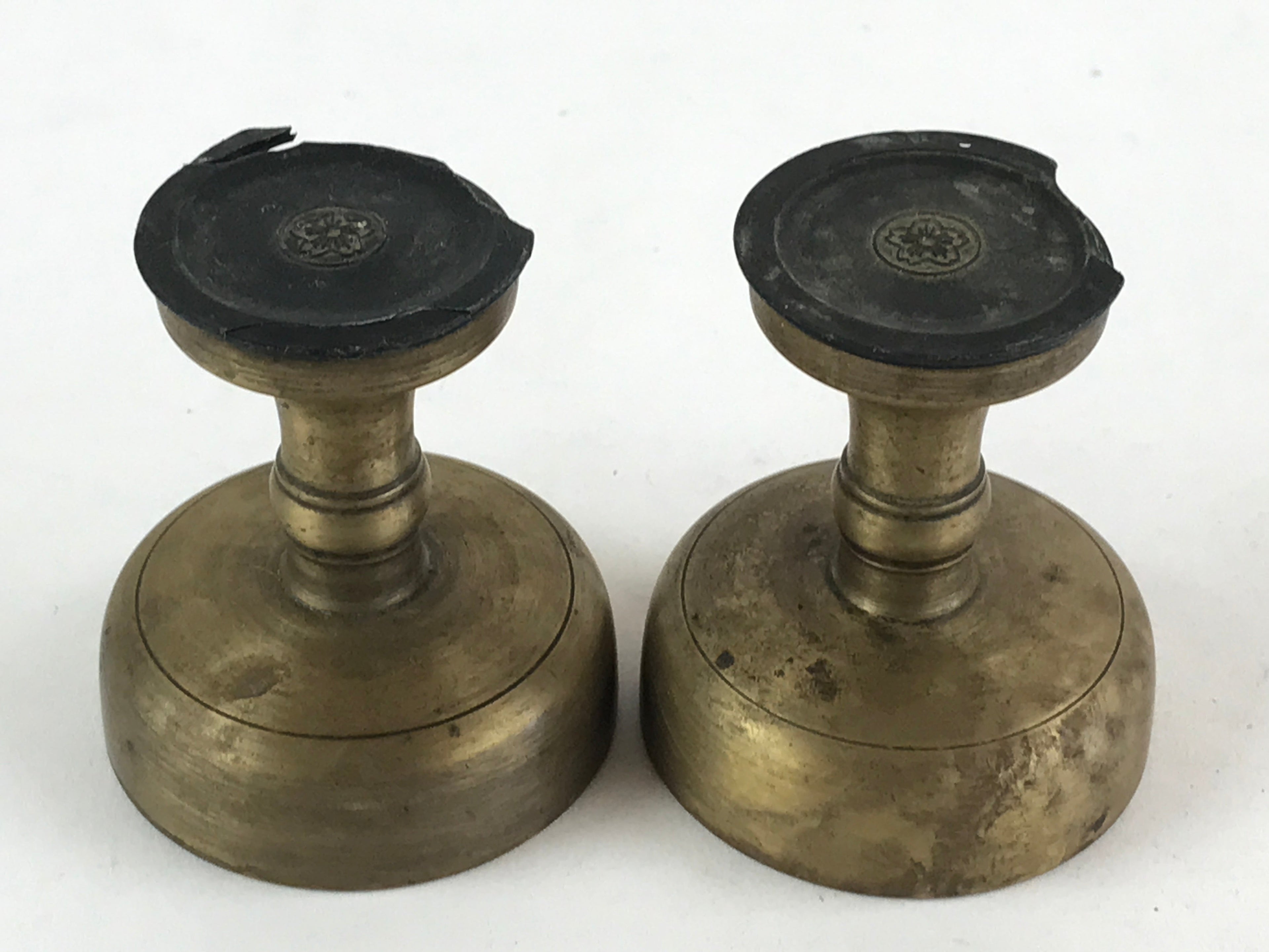 Japanese Buddhist Altar Brass Fitting Rice Offering Cup Vtg 2pc Pair Gold BA58