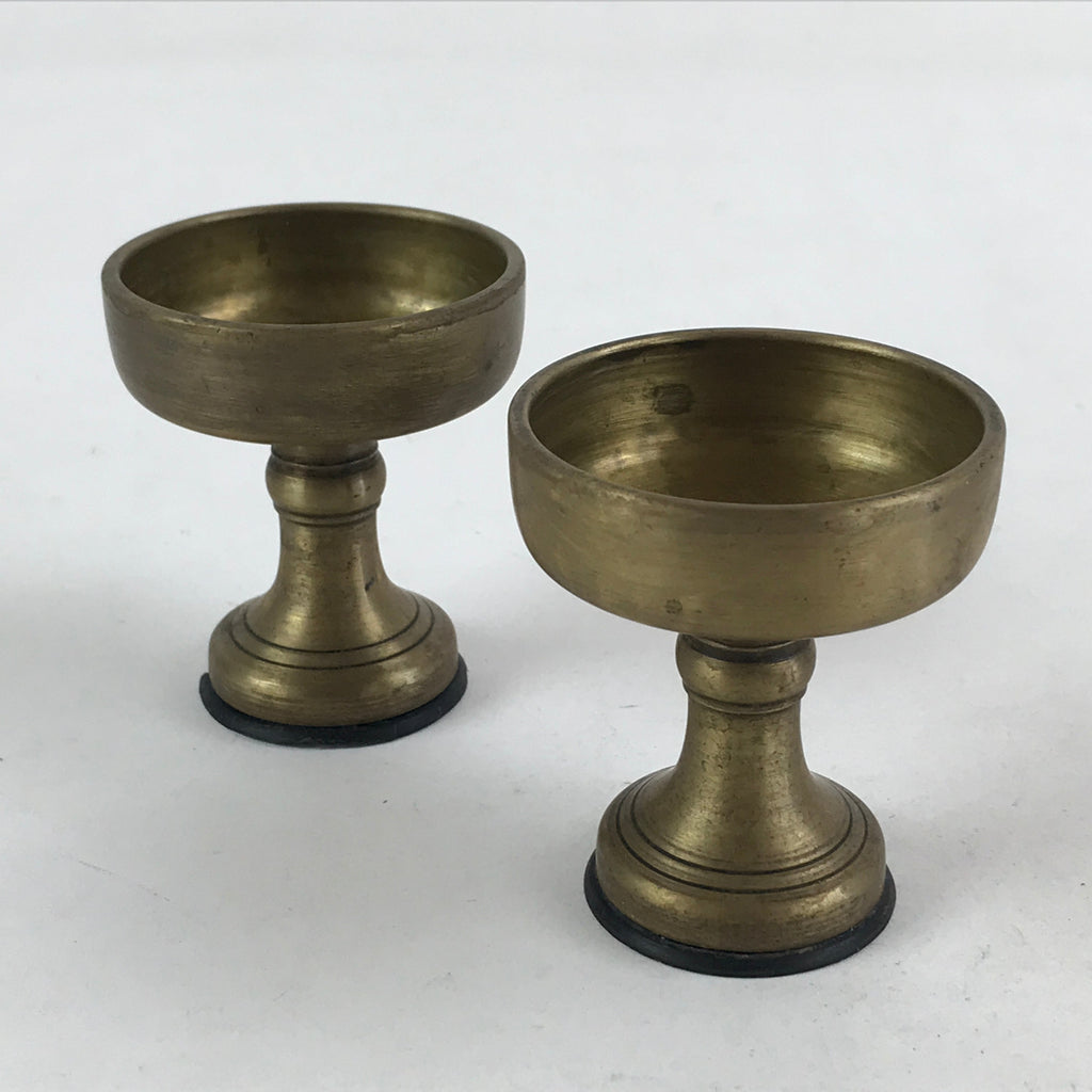 Japanese Buddhist Altar Brass Fitting Rice Offering Cup Vtg 2pc Pair Gold BA58