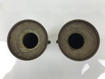 Japanese Buddhist Altar Bronze Metal Flower Vase 2pc Hanatate Brown Birds BA778