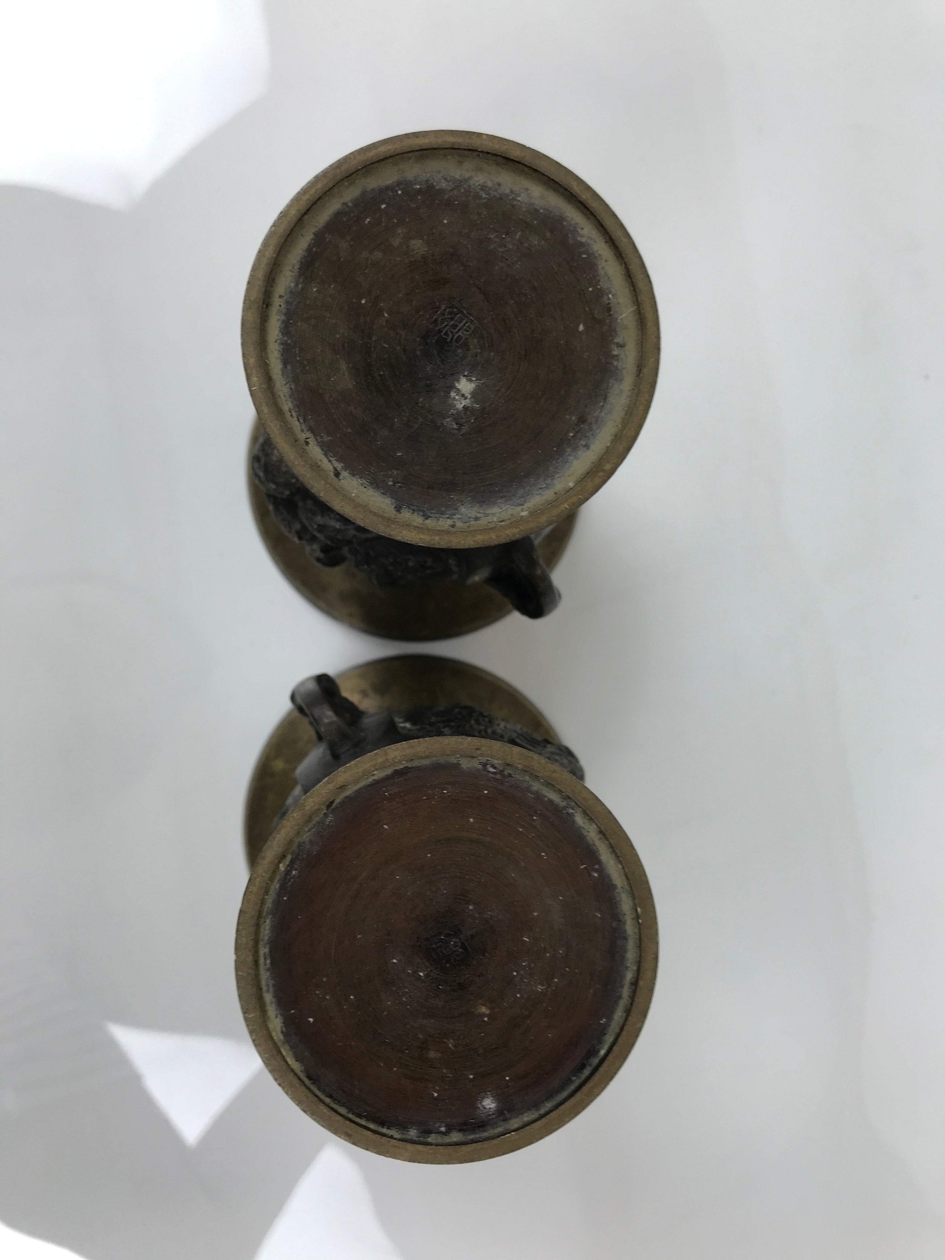 Japanese Buddhist Altar Bronze Metal Flower Vase 2pc Hanatate Brown Birds BA778