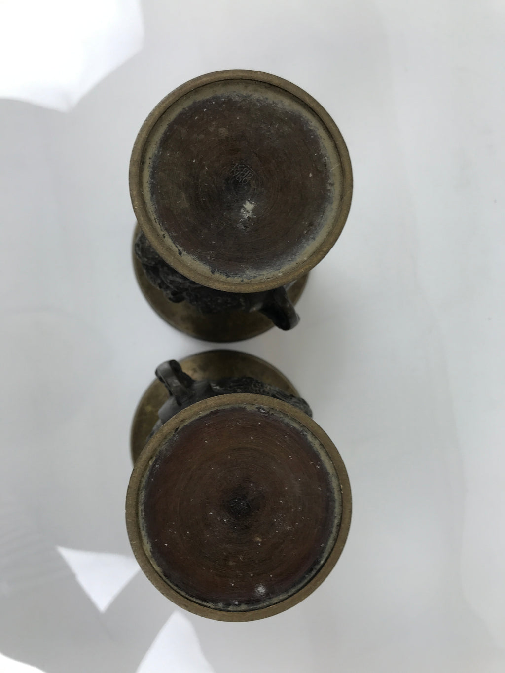 Japanese Buddhist Altar Bronze Metal Flower Vase 2pc Hanatate Brown Birds BA778