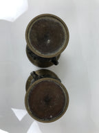 Japanese Buddhist Altar Bronze Metal Flower Vase 2pc Hanatate Brown Birds BA778