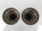 Japanese Buddhist Altar Bronze Metal Flower Vase Vtg 2pc Hanatate Brown BA765