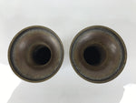 Japanese Buddhist Altar Bronze Metal Flower Vase Vtg 2pc Hanatate Brown BA765