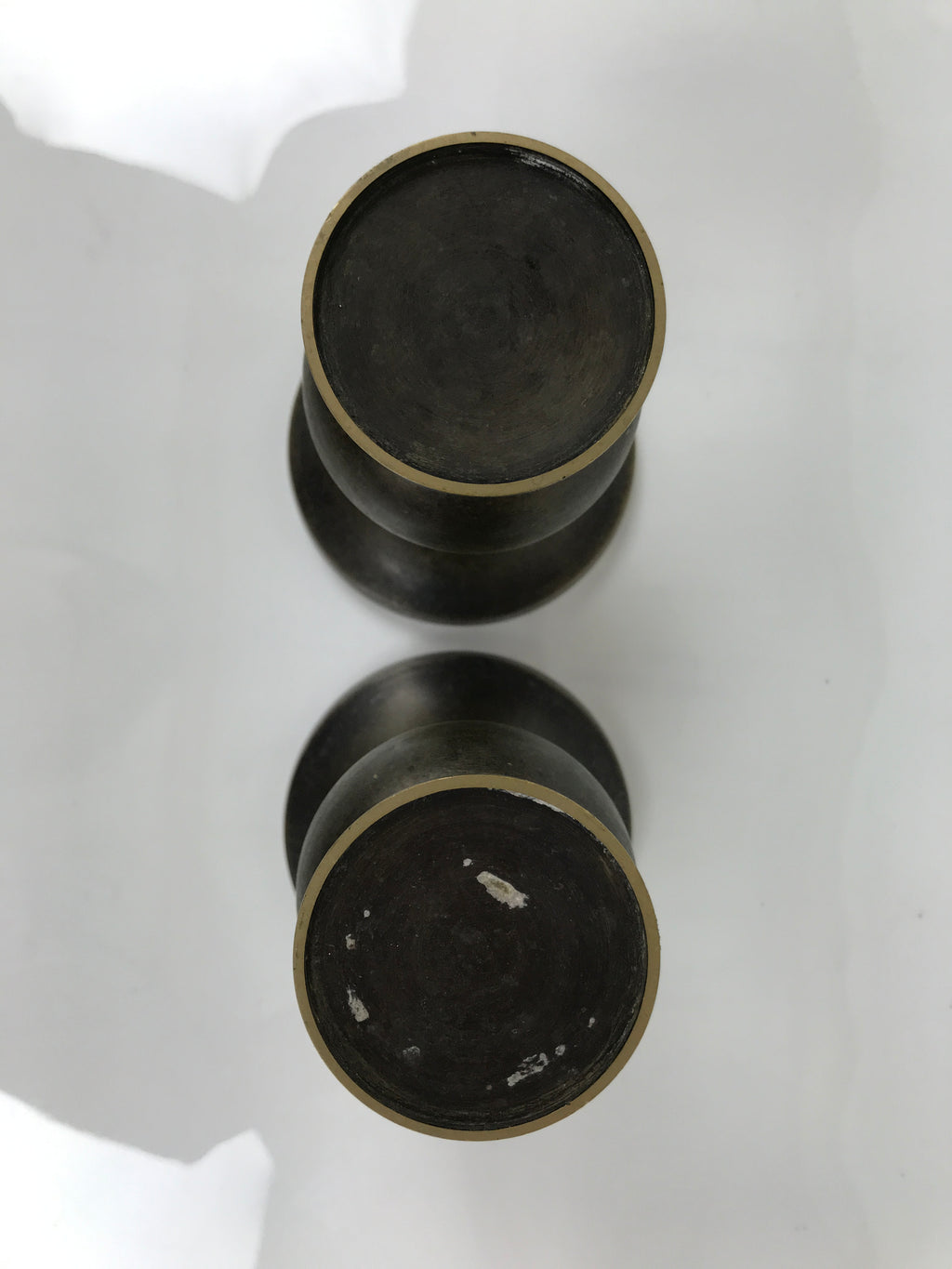 Japanese Buddhist Altar Bronze Metal Flower Vase Vtg 2pc Hanatate Brown BA765