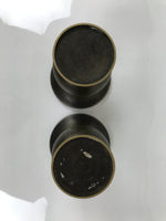 Japanese Buddhist Altar Bronze Metal Flower Vase Vtg 2pc Hanatate Brown BA765