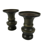 Japanese Buddhist Altar Bronze Metal Flower Vase Vtg 2pc Hanatate Brown BA765