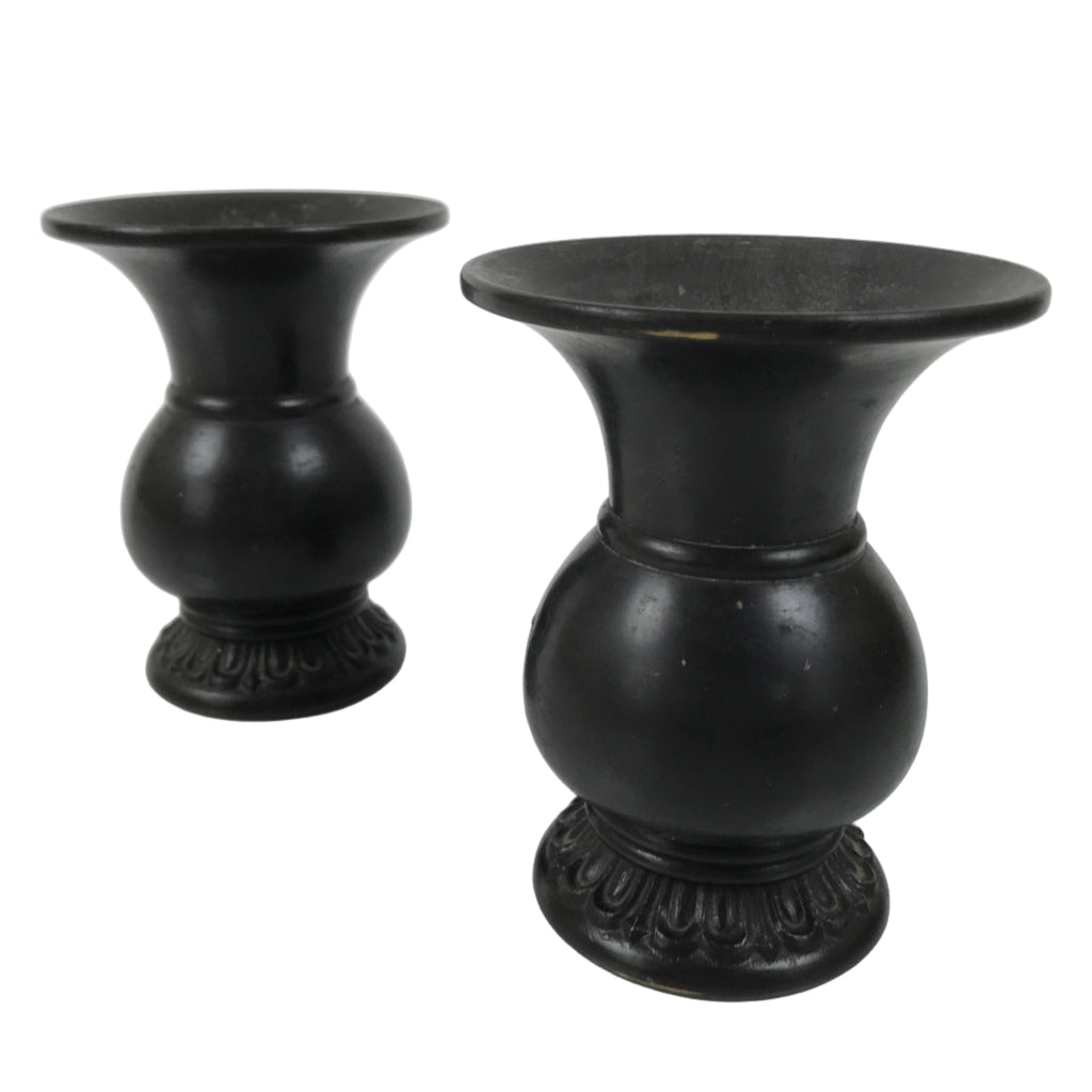 Japanese Buddhist Altar Bronze Metal Flower Vase Vtg 2pc Hanatate Brown BA777