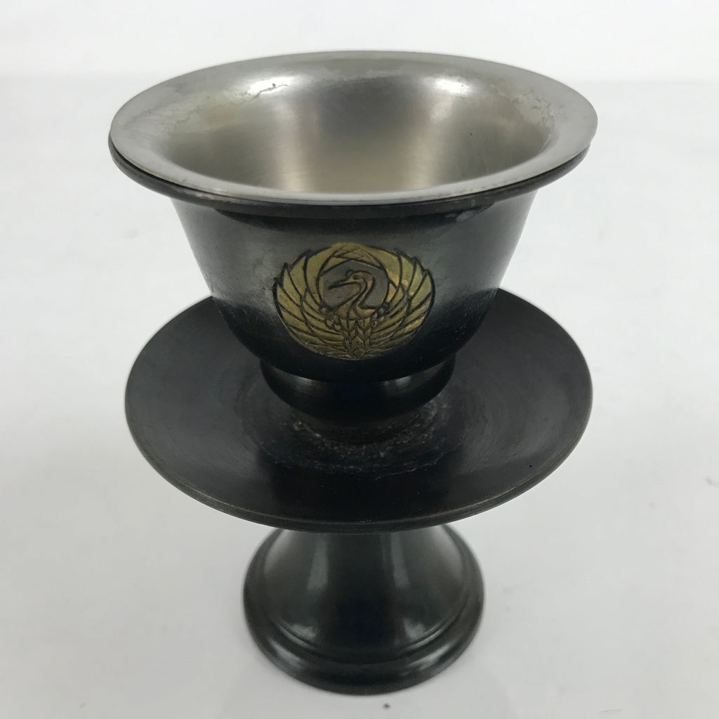 Japanese Buddhist Altar Bronze Water Offering Cup Tea Chaki Black Stand BA400