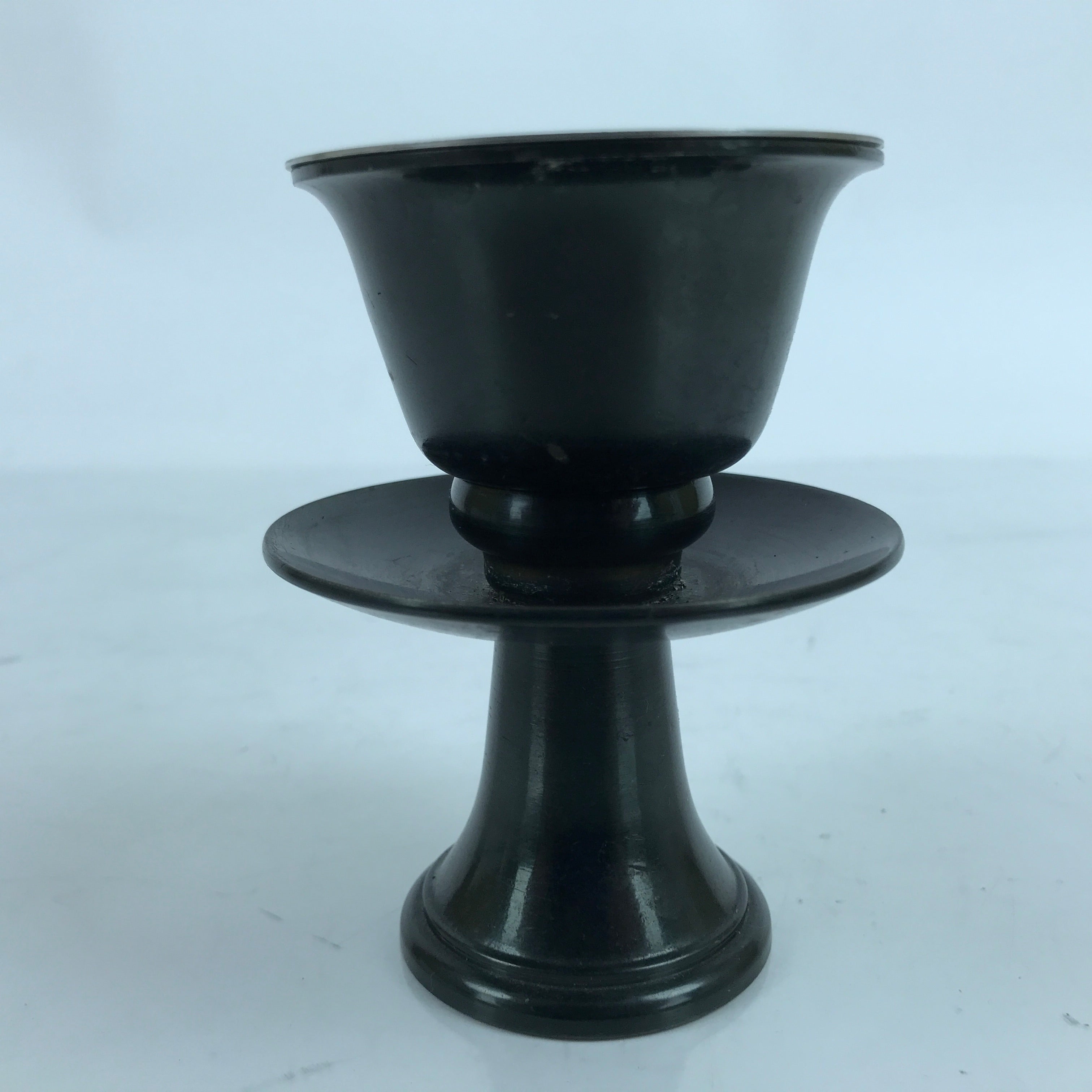 Japanese Buddhist Altar Bronze Water Offering Cup Tea Chaki Black Stand BA400