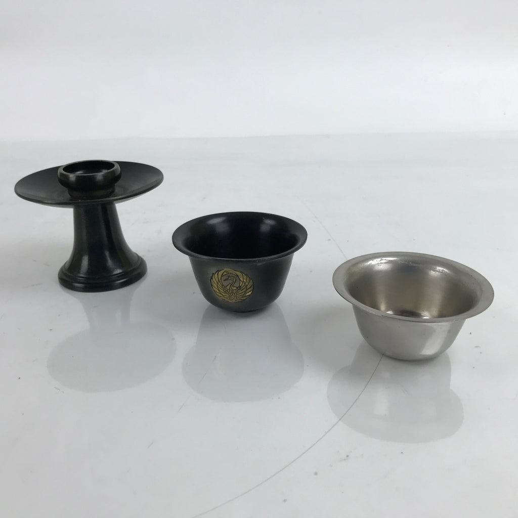 Japanese Buddhist Altar Bronze Water Offering Cup Tea Chaki Black Stand BA400