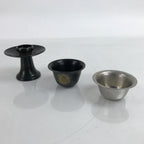 Japanese Buddhist Altar Bronze Water Offering Cup Tea Chaki Black Stand BA400