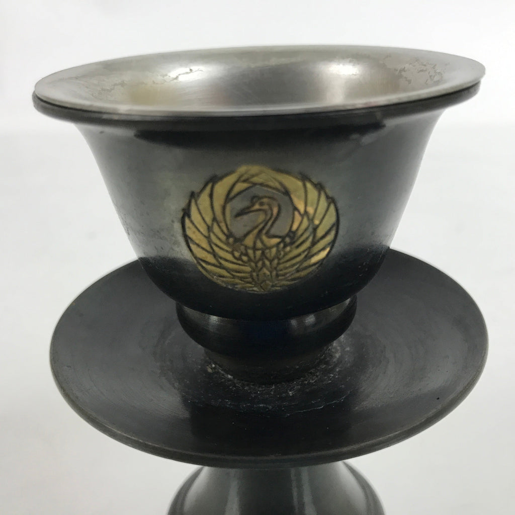 Japanese Buddhist Altar Bronze Water Offering Cup Tea Chaki Black Stand BA400