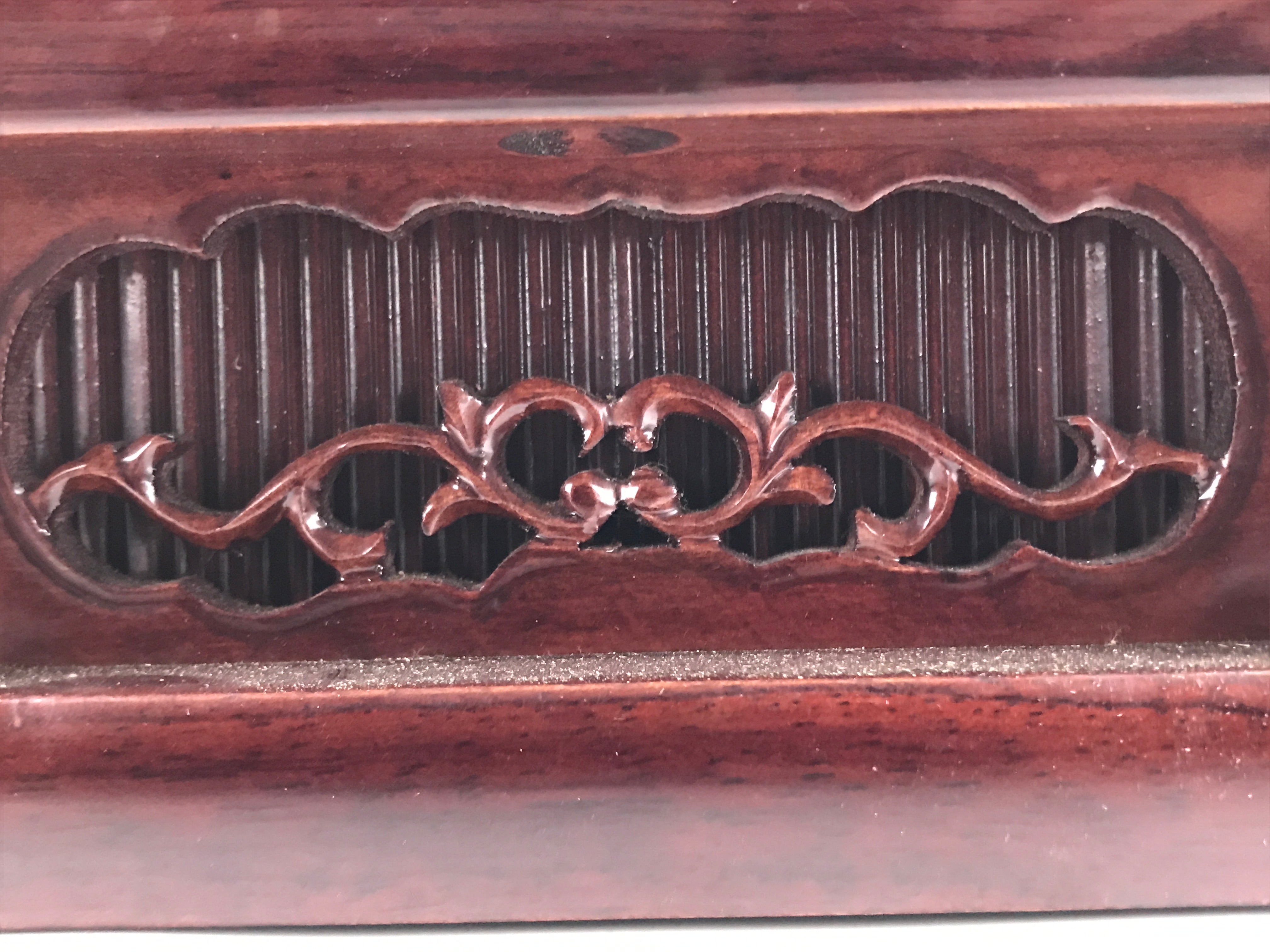 Japanese Buddhist Altar Brushed Lacquer Drawer Vtg Simple Floral Brown BA448