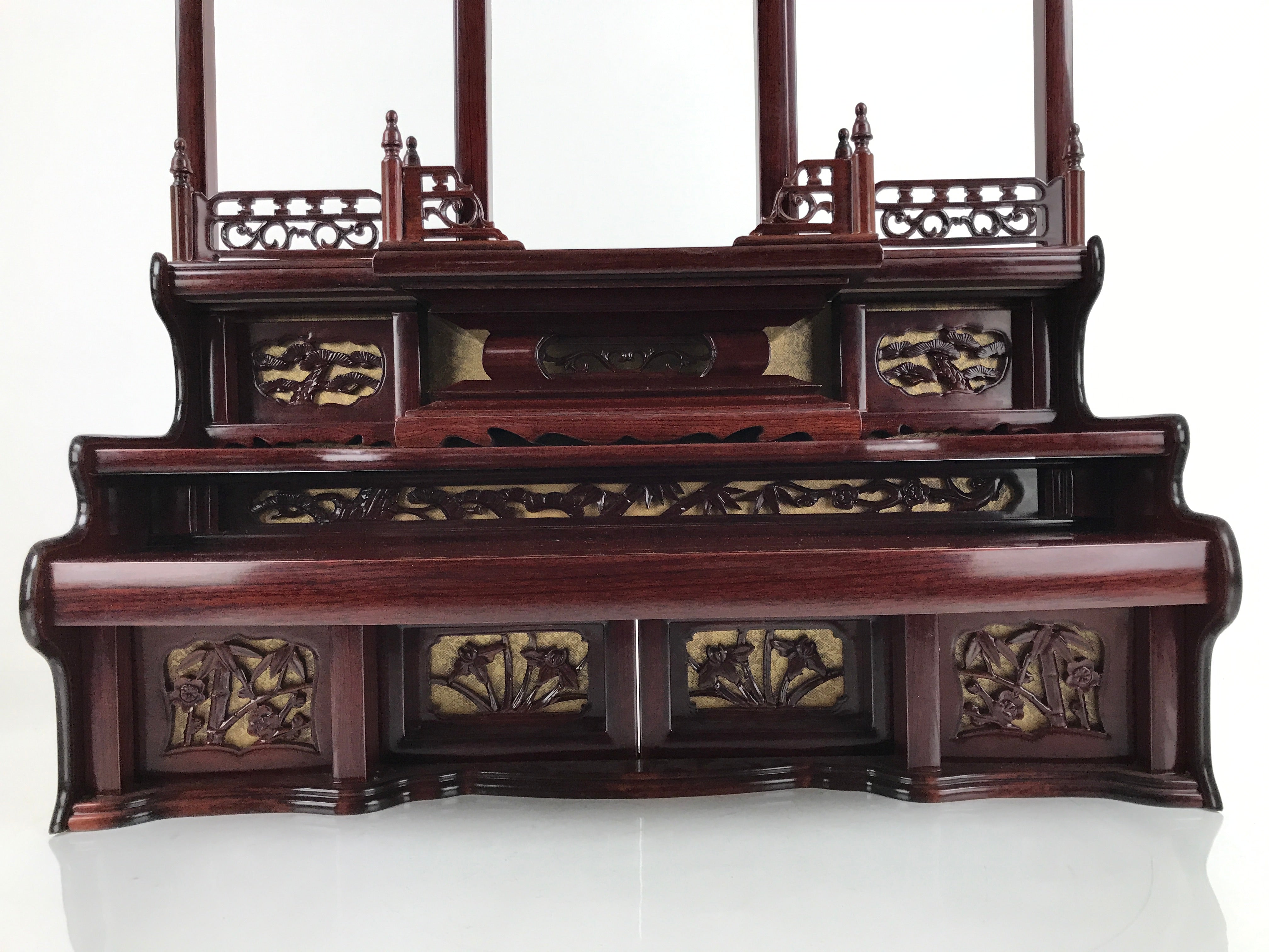 Japanese Buddhist Altar Brushed Lacquer Wooden Butsudan Inner Temple Brown BA441