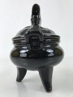Japanese Buddhist Altar Ceramic Incense Burner Koro Vtg Black Dragon Brown BA544