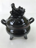 Japanese Buddhist Altar Ceramic Incense Burner Koro Vtg Black Dragon Brown BA544