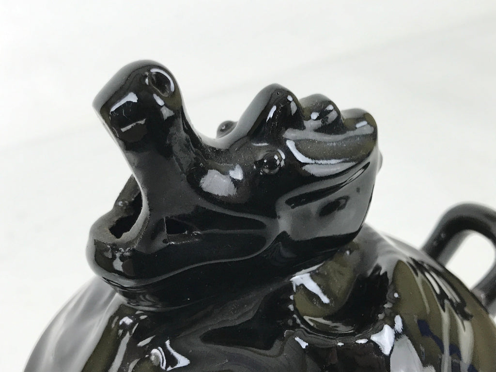 Japanese Buddhist Altar Ceramic Incense Burner Koro Vtg Black Dragon Brown BA544