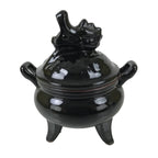 Japanese Buddhist Altar Ceramic Incense Burner Koro Vtg Black Dragon Brown BA544