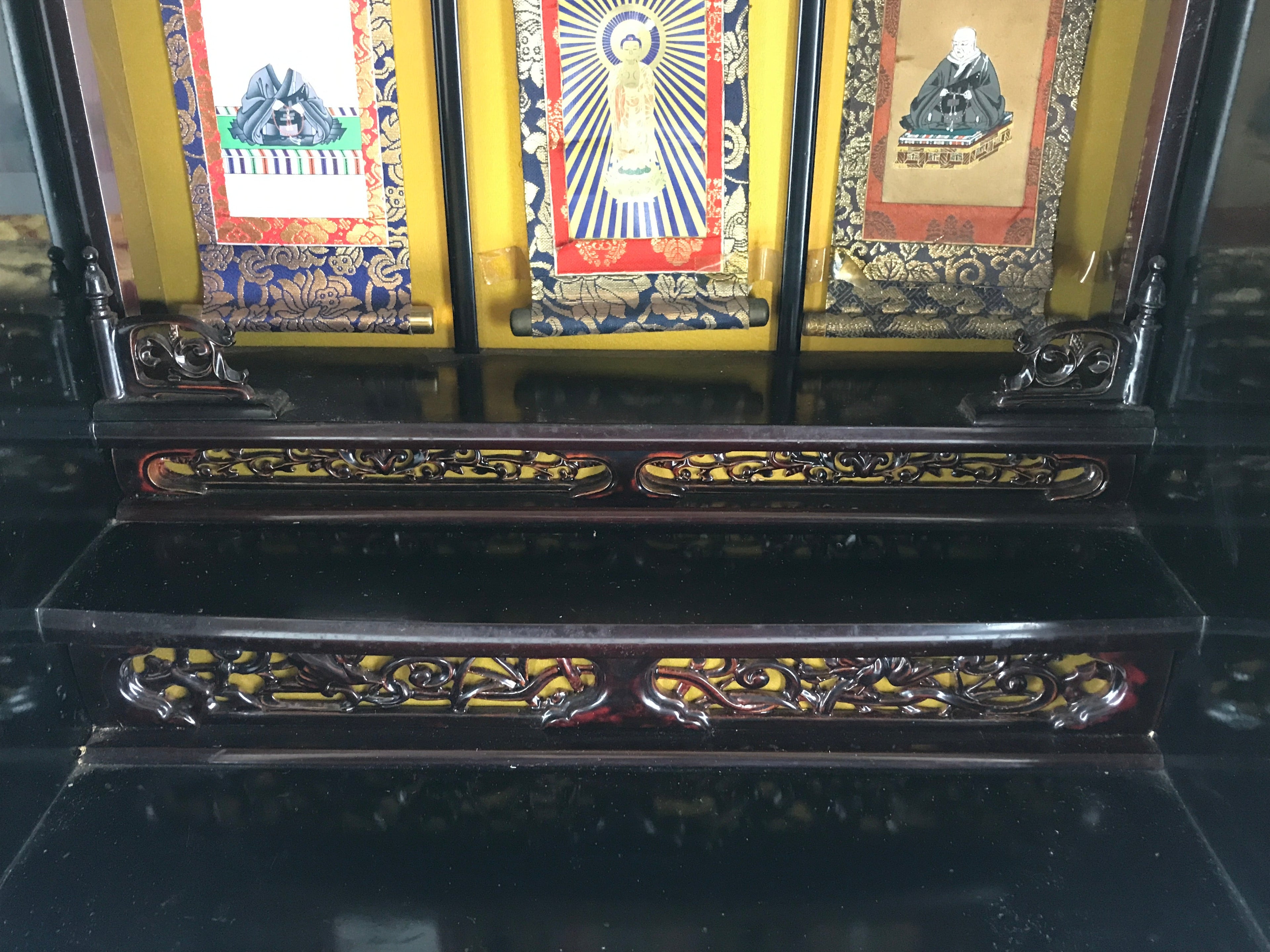 Japanese Buddhist Altar Complete Butsudan Vtg Religious Images Dark Brown BA4