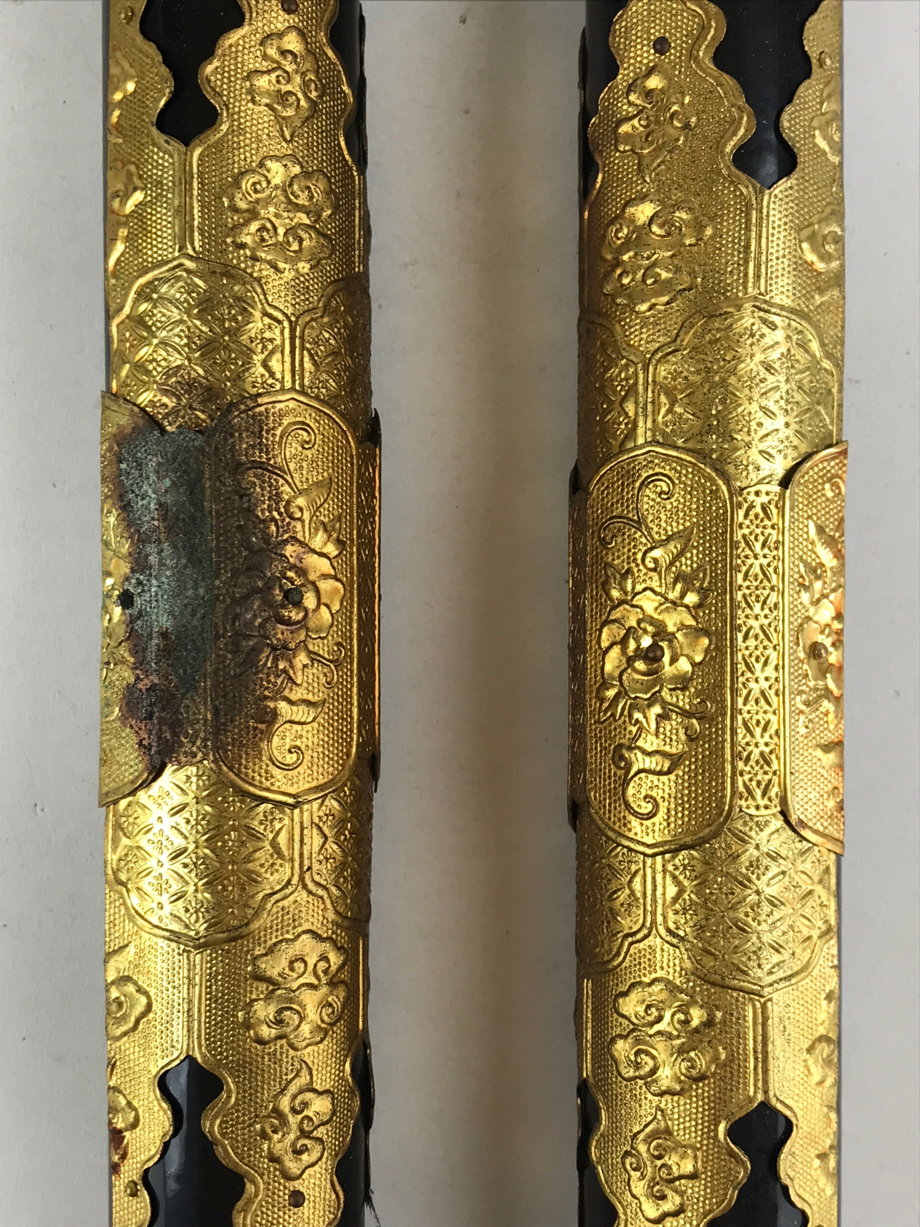 Japanese Buddhist Altar Decorative Cylinders Vtg 2 Pieces Set Gold Gilt BA12