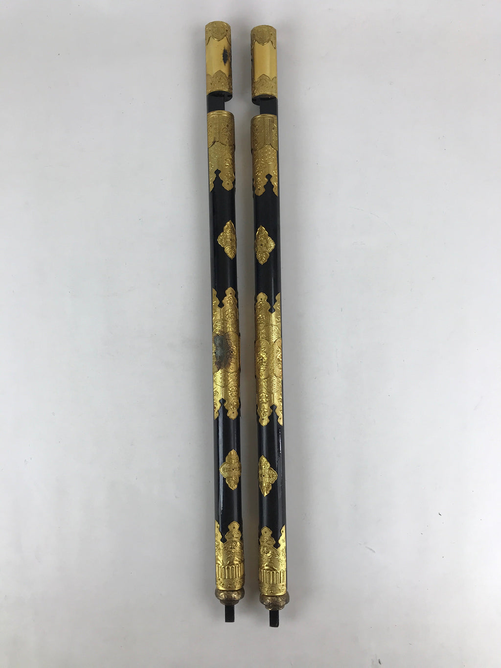 Japanese Buddhist Altar Decorative Cylinders Vtg 2 Pieces Set Gold Gilt BA12