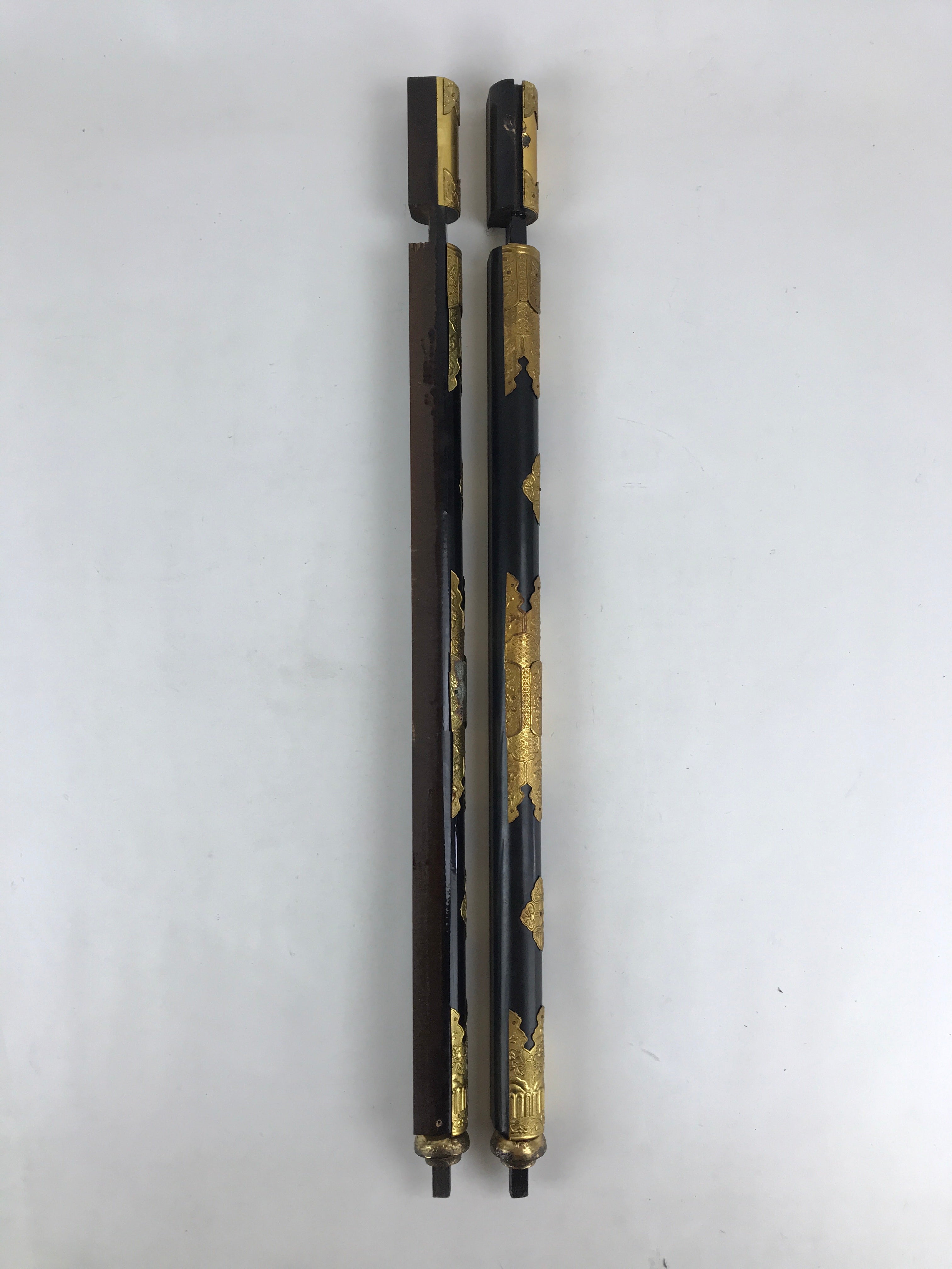 Japanese Buddhist Altar Decorative Cylinders Vtg 2 Pieces Set Gold Gilt BA12