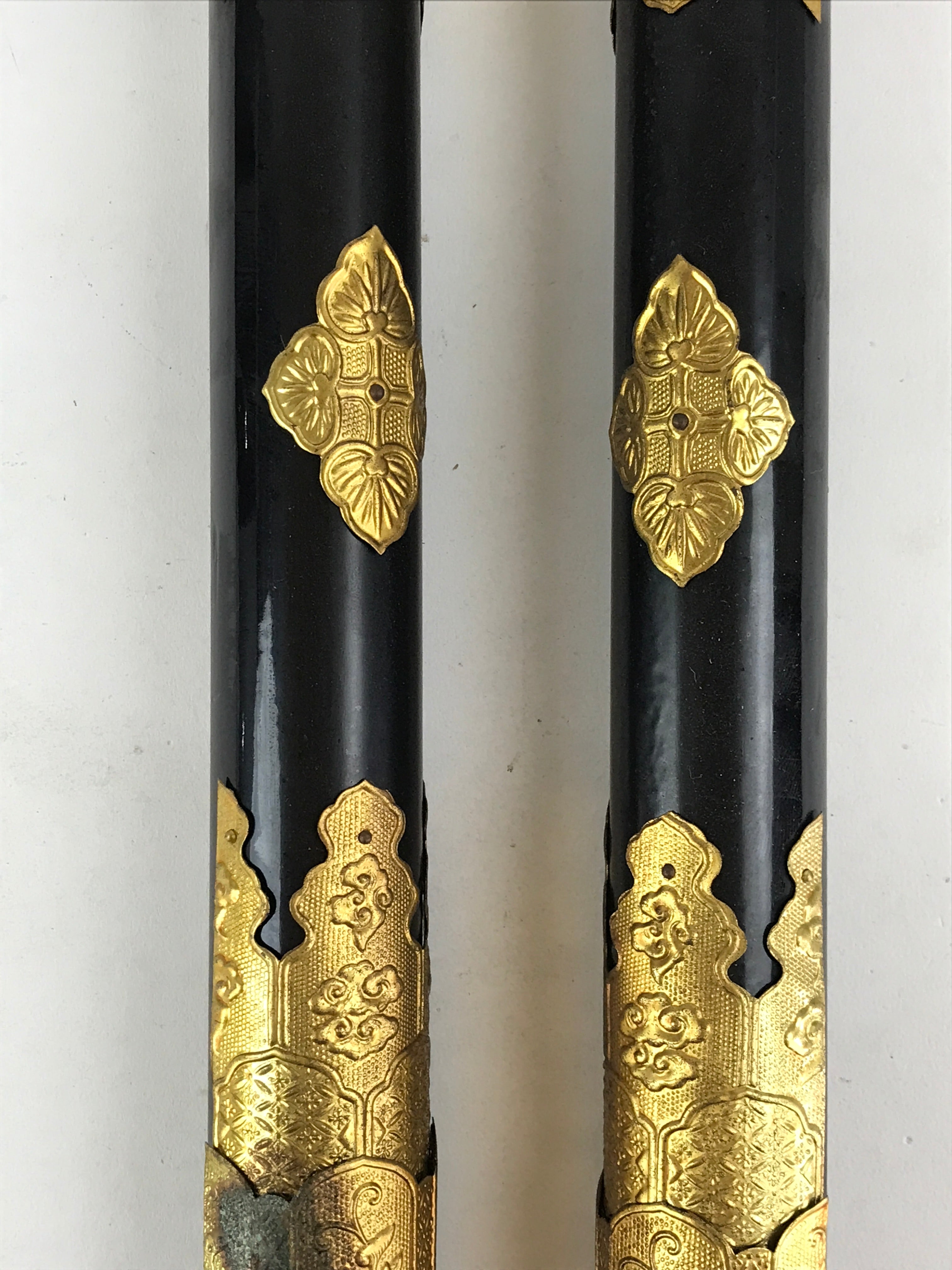Japanese Buddhist Altar Decorative Cylinders Vtg 2 Pieces Set Gold Gilt BA12