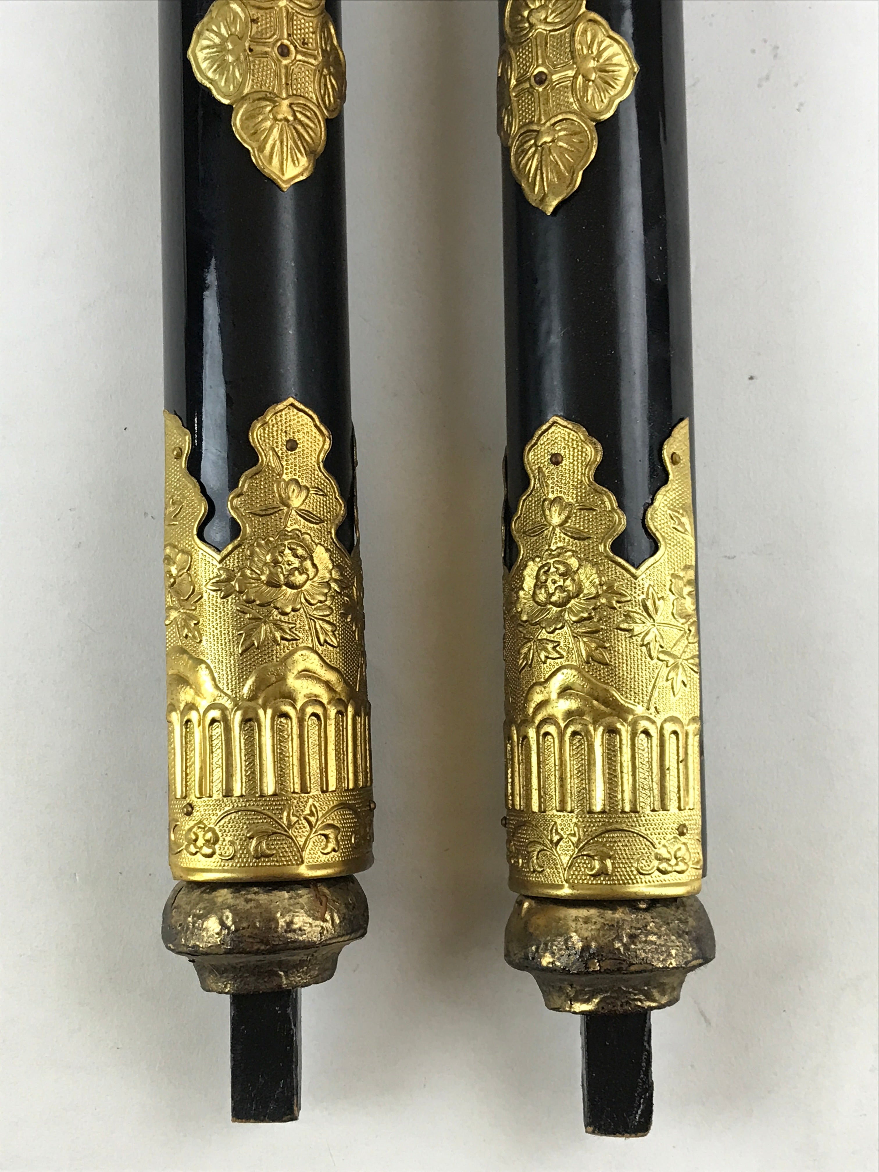 Japanese Buddhist Altar Decorative Cylinders Vtg 2 Pieces Set Gold Gilt BA12