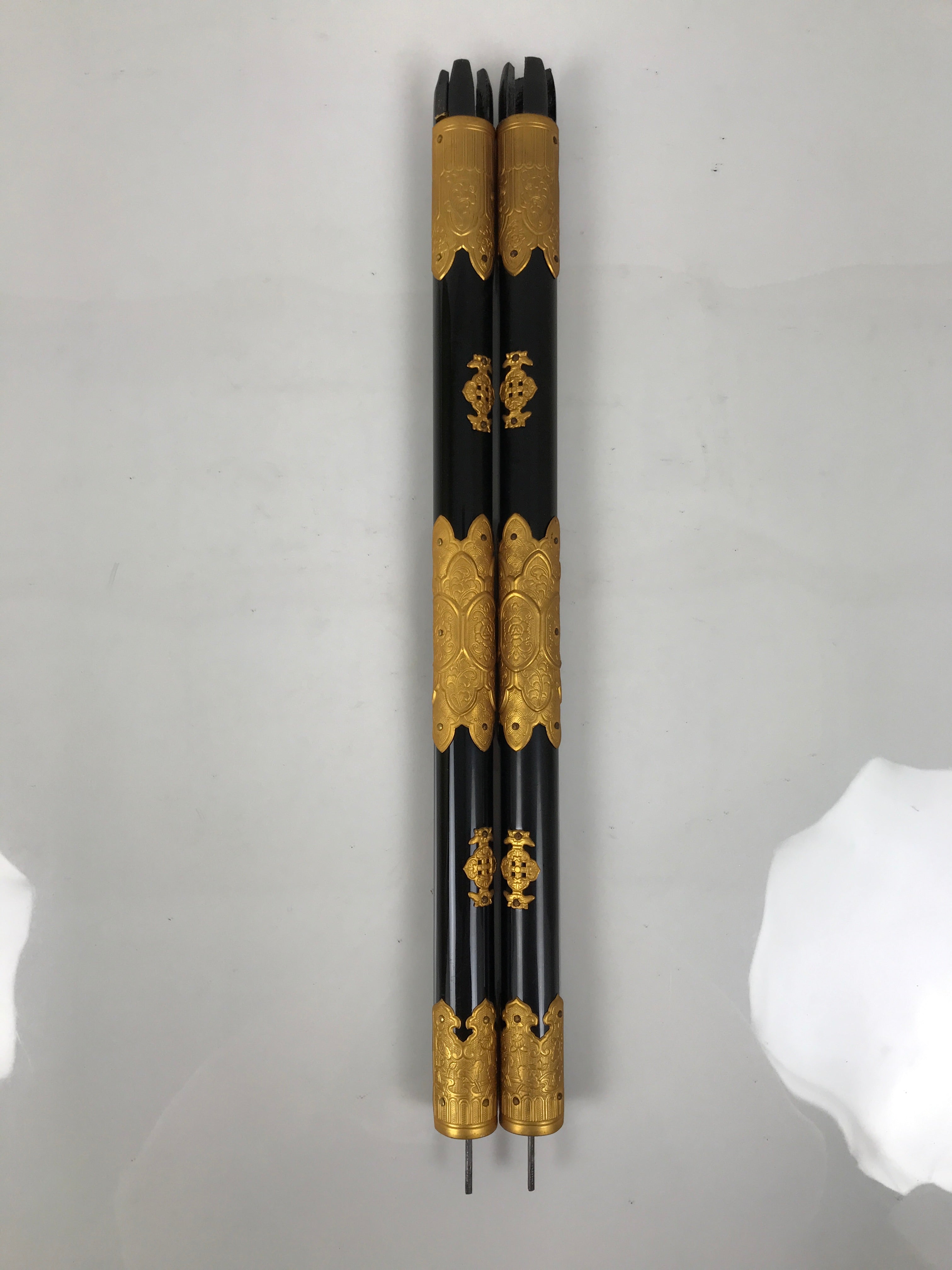 Japanese Buddhist Altar Decorative Lacquer Pillars 2pc Butsudan Parts Gold BP21